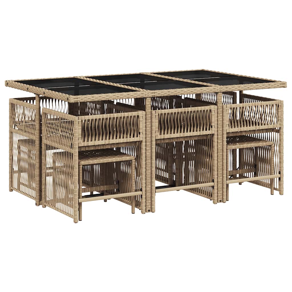 vidaXL 11 Piece Garden Dining Set with Cushions Beige Poly Rattan