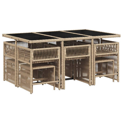 vidaXL 11 Piece Garden Dining Set with Cushions Mix Beige Poly Rattan