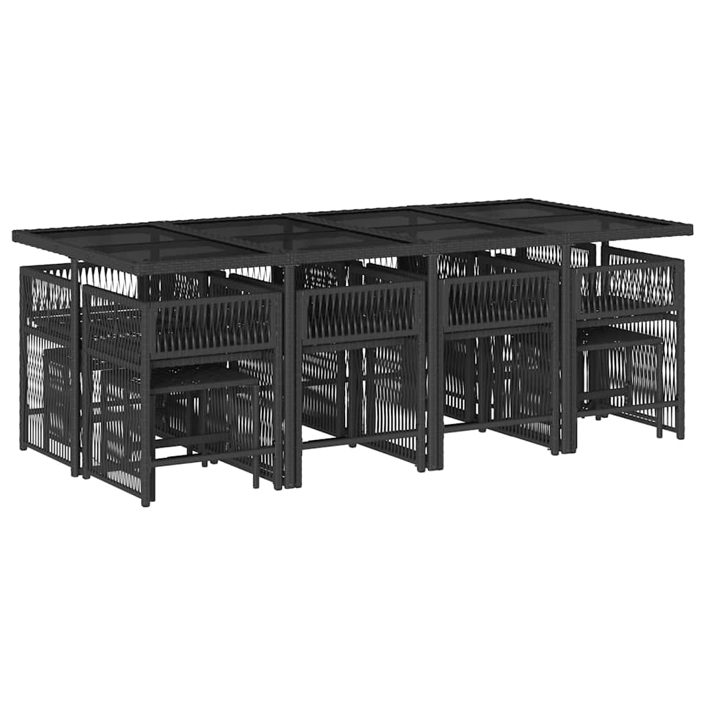 vidaXL 13 Piece Garden Dining Set with Cushions Black Poly Rattan
