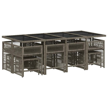 vidaXL 13 Piece Garden Dining Set with Cushions Grey Poly Rattan