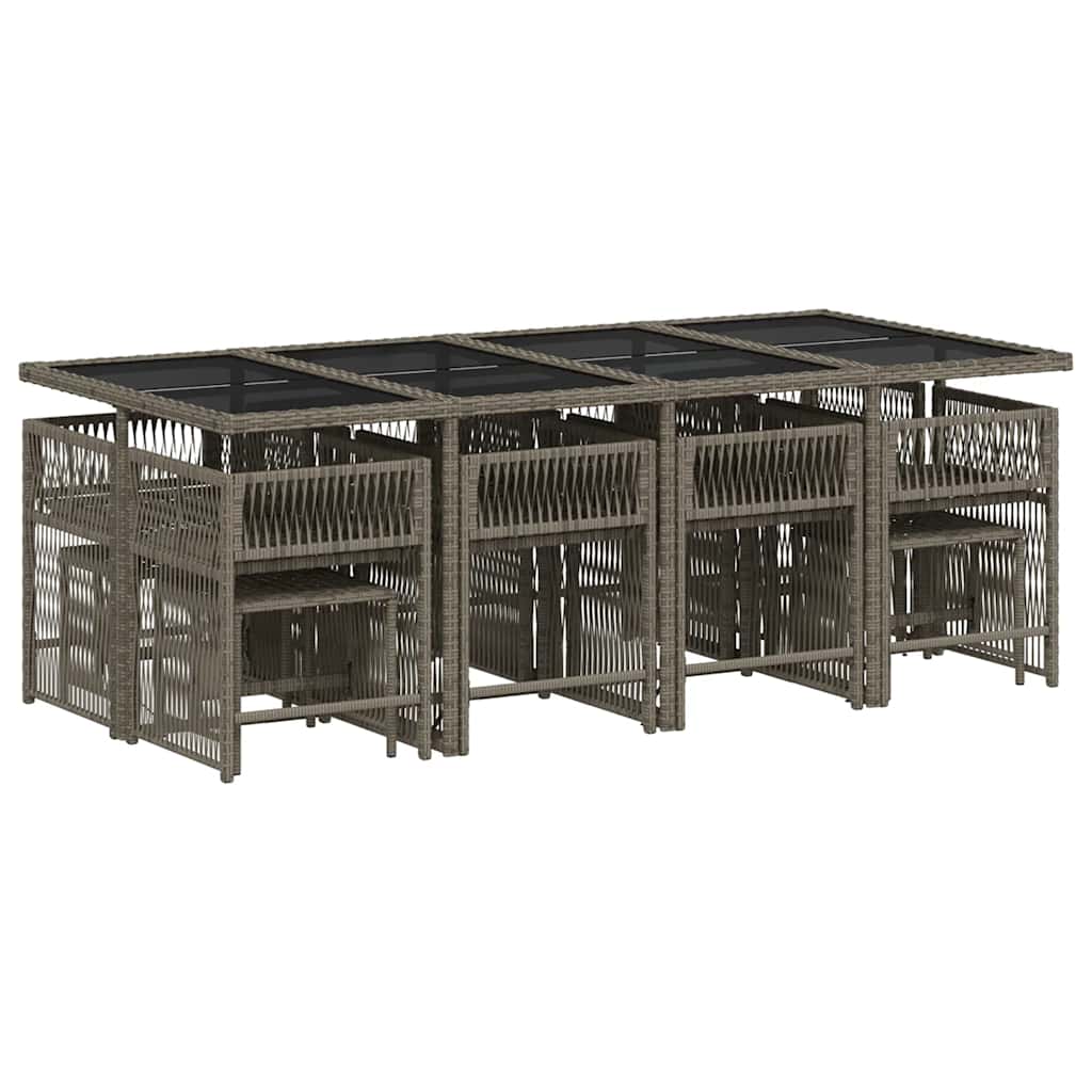 vidaXL 13 Piece Garden Dining Set with Cushions Grey Poly Rattan