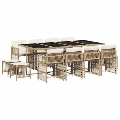 vidaXL 13 Piece Garden Dining Set with Cushions Beige Poly Rattan
