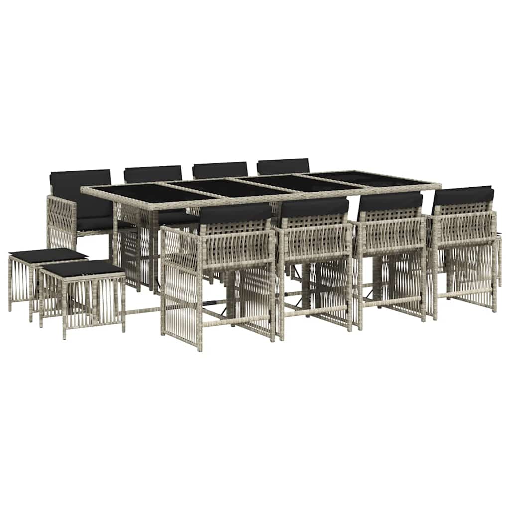 vidaXL 13 Piece Garden Dining Set with Cushions Light Grey Poly Rattan