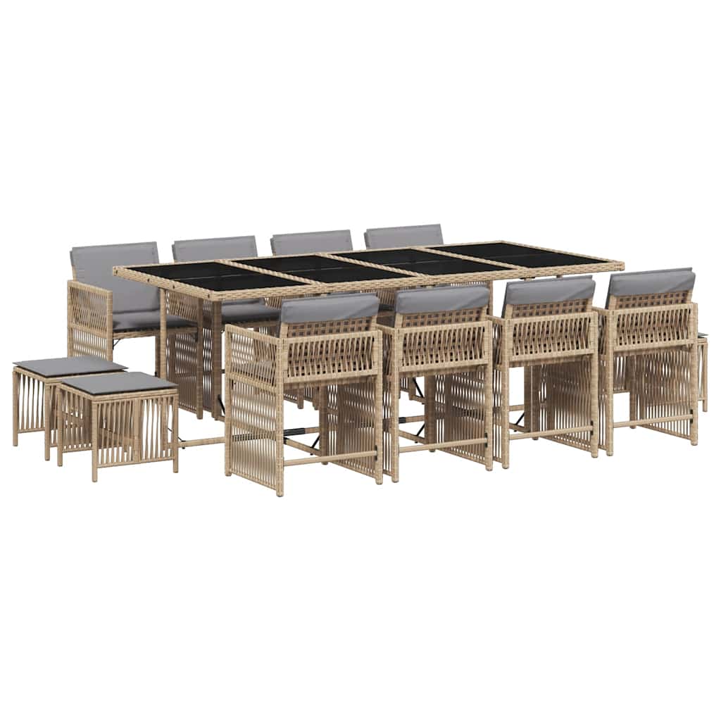 vidaXL 13 Piece Garden Dining Set with Cushions Mix Beige Poly Rattan