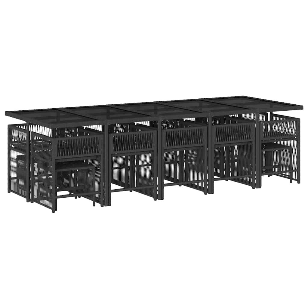 vidaXL 15 Piece Garden Dining Set with Cushions Black Poly Rattan