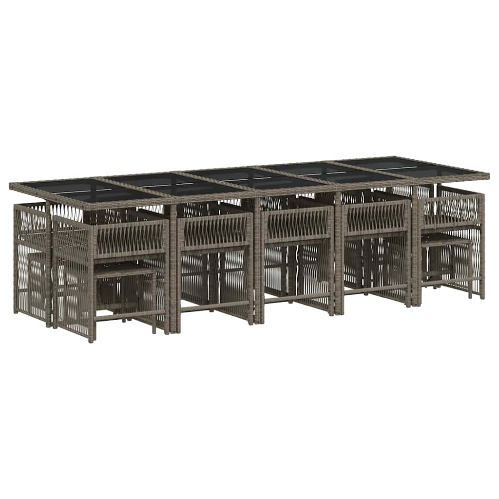 vidaXL 15 Piece Garden Dining Set with Cushions Grey Poly Rattan