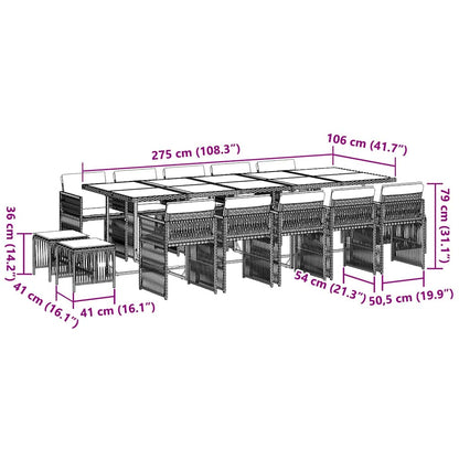 vidaXL 15 Piece Garden Dining Set with Cushions Grey Poly Rattan
