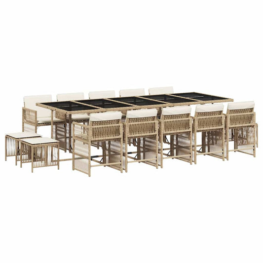 vidaXL 15 Piece Garden Dining Set with Cushions Beige Poly Rattan