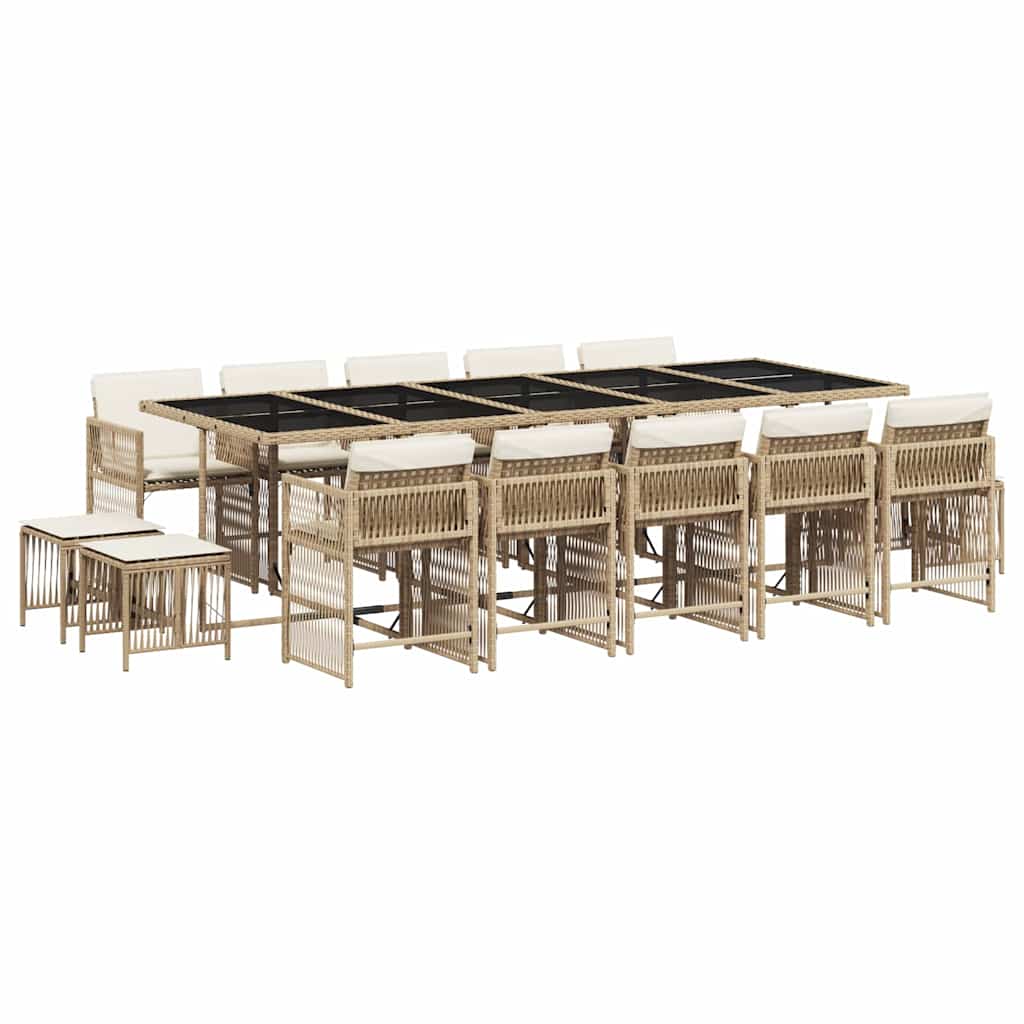 vidaXL 15 Piece Garden Dining Set with Cushions Beige Poly Rattan