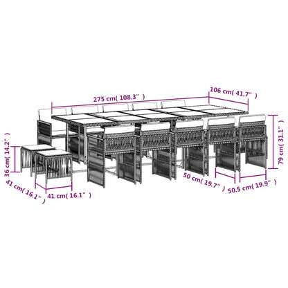 vidaXL 15 Piece Garden Dining Set with Cushions Beige Poly Rattan