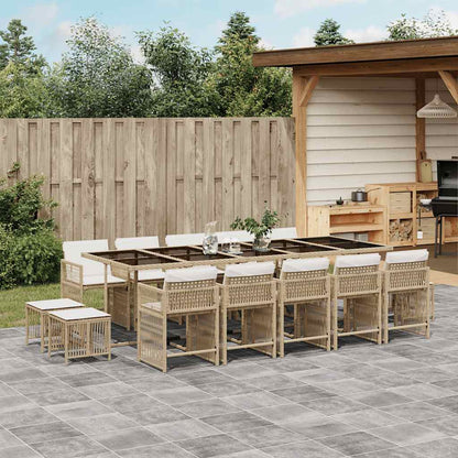 vidaXL 15 Piece Garden Dining Set with Cushions Beige Poly Rattan