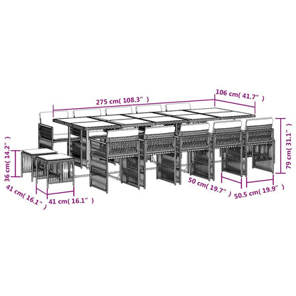 vidaXL 15 Piece Garden Dining Set with Cushions Light Grey Poly Rattan