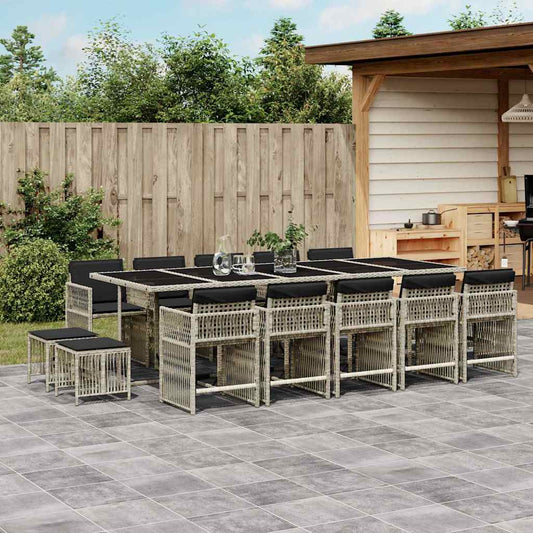 vidaXL 15 Piece Garden Dining Set with Cushions Light Grey Poly Rattan