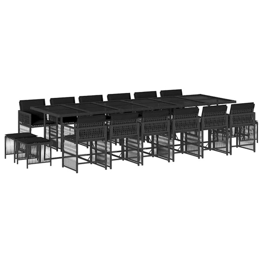 vidaXL 17 Piece Garden Dining Set with Cushions Black Poly Rattan