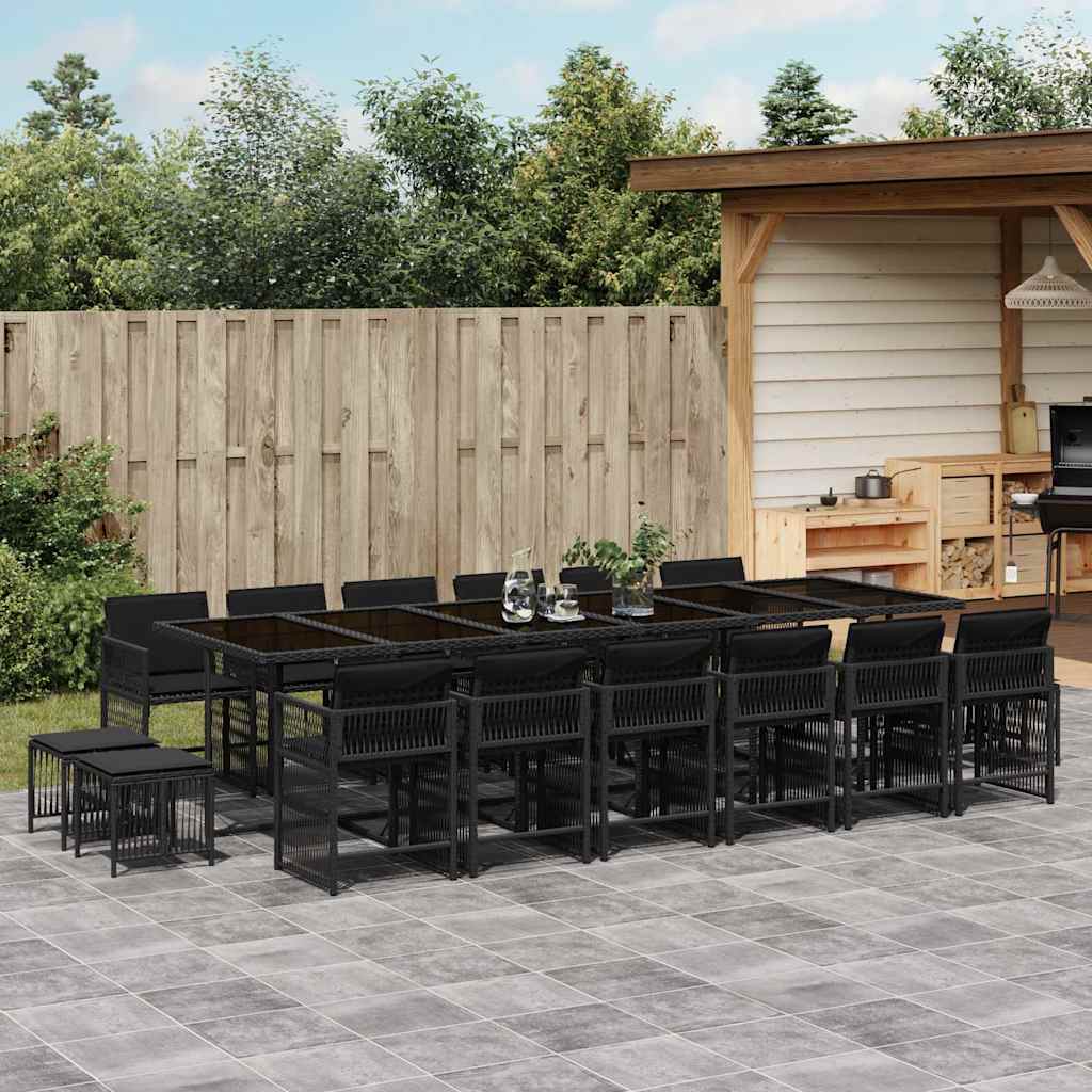 vidaXL 17 Piece Garden Dining Set with Cushions Black Poly Rattan