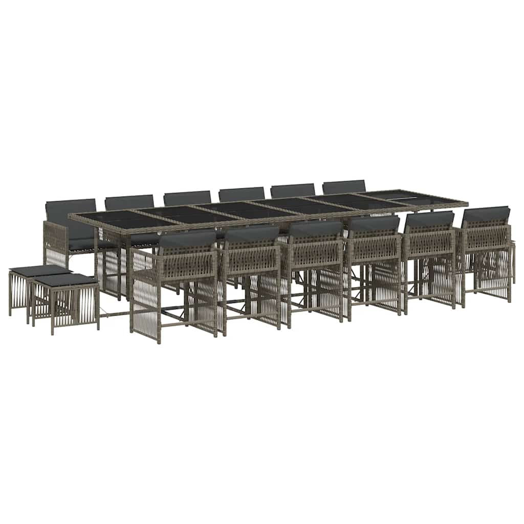 vidaXL 17 Piece Garden Dining Set with Cushions Grey Poly Rattan