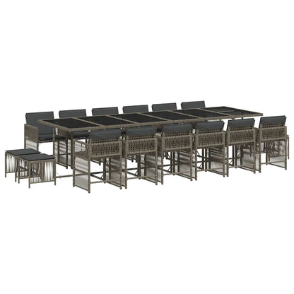 vidaXL 17 Piece Garden Dining Set with Cushions Grey Poly Rattan