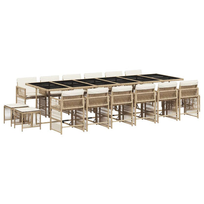 vidaXL 17 Piece Garden Dining Set with Cushions Beige Poly Rattan