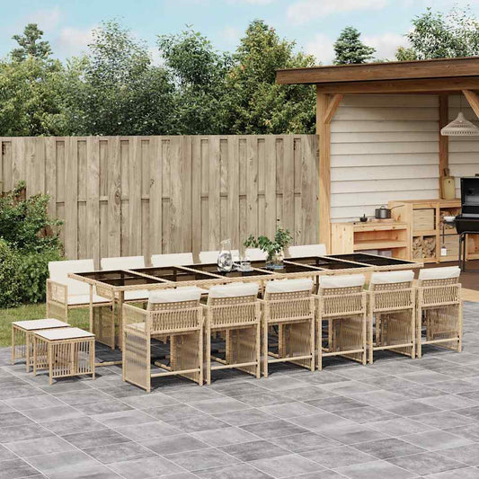 vidaXL 17 Piece Garden Dining Set with Cushions Beige Poly Rattan
