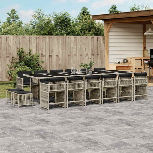 vidaXL 17 Piece Garden Dining Set with Cushions Light Grey Poly Rattan
