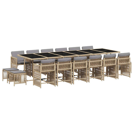 vidaXL 17 Piece Garden Dining Set with Cushions Mix Beige Poly Rattan