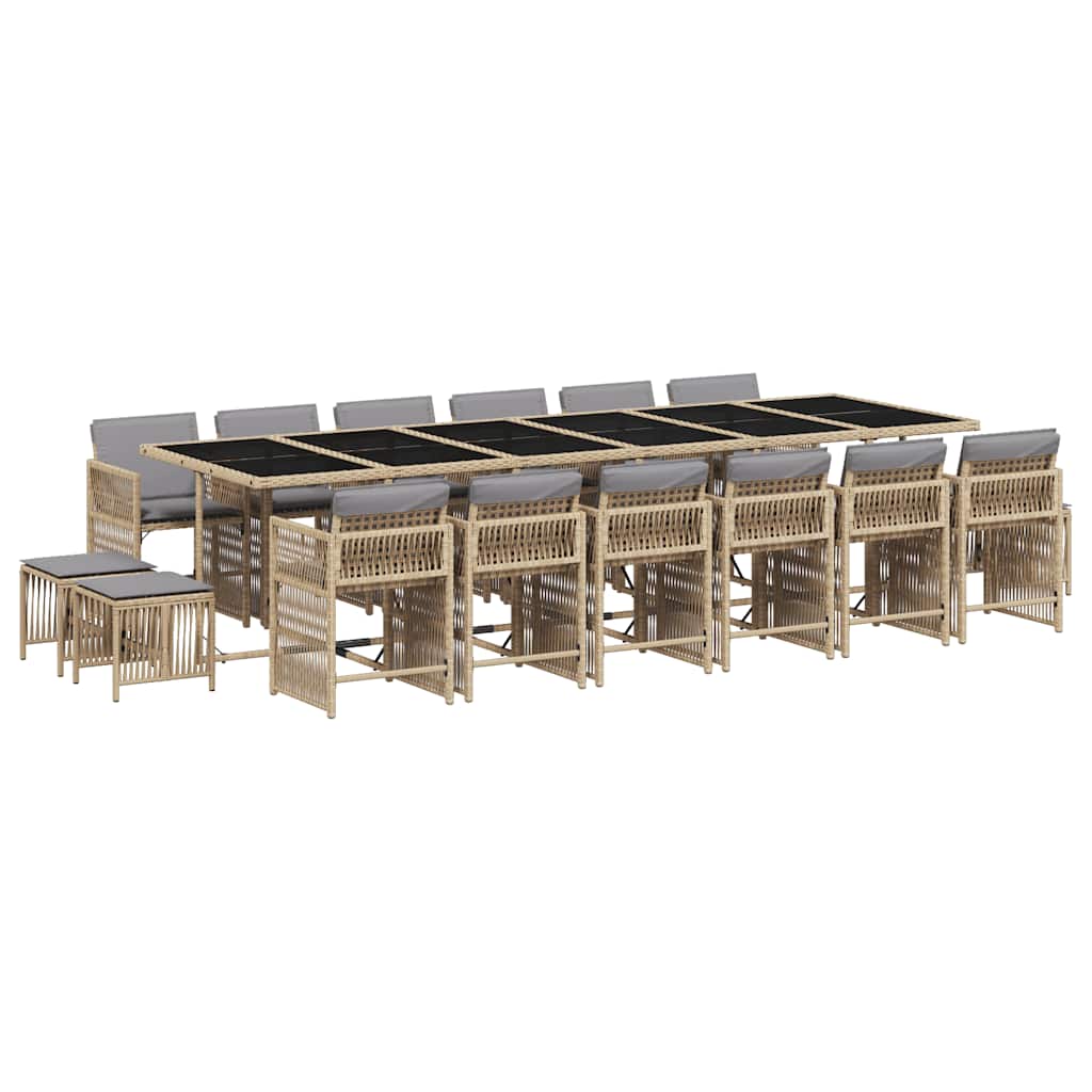 vidaXL 17 Piece Garden Dining Set with Cushions Mix Beige Poly Rattan