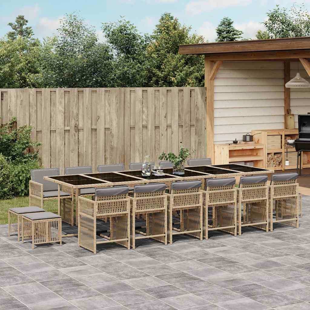 vidaXL 17 Piece Garden Dining Set with Cushions Mix Beige Poly Rattan