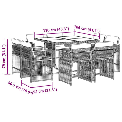 vidaXL 9 Piece Garden Dining Set with Cushions Grey Poly Rattan
