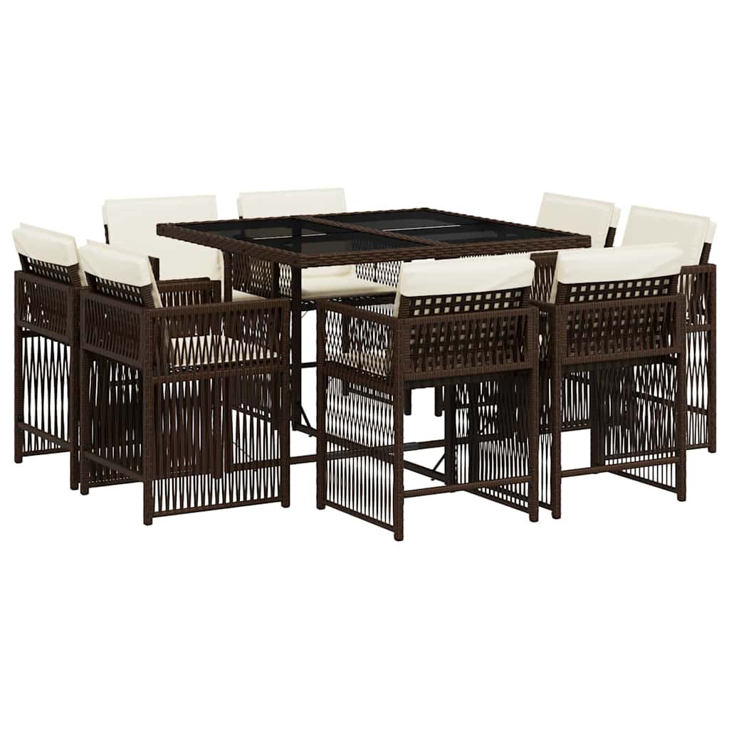 vidaXL 9 Piece Garden Dining Set with Cushions Brown Poly Rattan