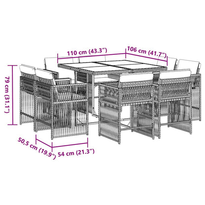 vidaXL 9 Piece Garden Dining Set with Cushions Brown Poly Rattan