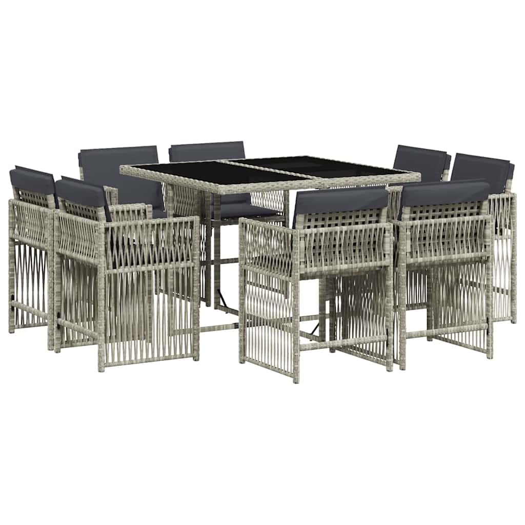 vidaXL 9 Piece Garden Dining Set with Cushions Light Grey Poly Rattan