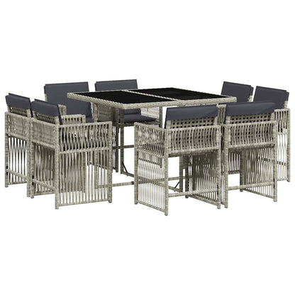 vidaXL 9 Piece Garden Dining Set with Cushions Light Grey Poly Rattan