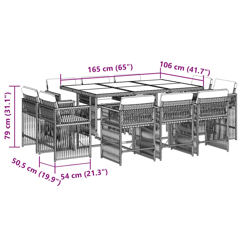 vidaXL 11 Piece Garden Dining Set with Cushions Grey Poly Rattan