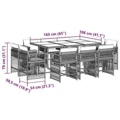 vidaXL 11 Piece Garden Dining Set with Cushions Grey Poly Rattan