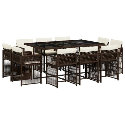 vidaXL 11 Piece Garden Dining Set with Cushions Brown Poly Rattan