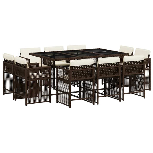 vidaXL 11 Piece Garden Dining Set with Cushions Brown Poly Rattan