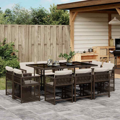 vidaXL 11 Piece Garden Dining Set with Cushions Brown Poly Rattan