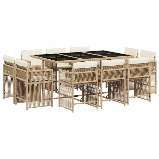 vidaXL 11 Piece Garden Dining Set with Cushions Beige Poly Rattan