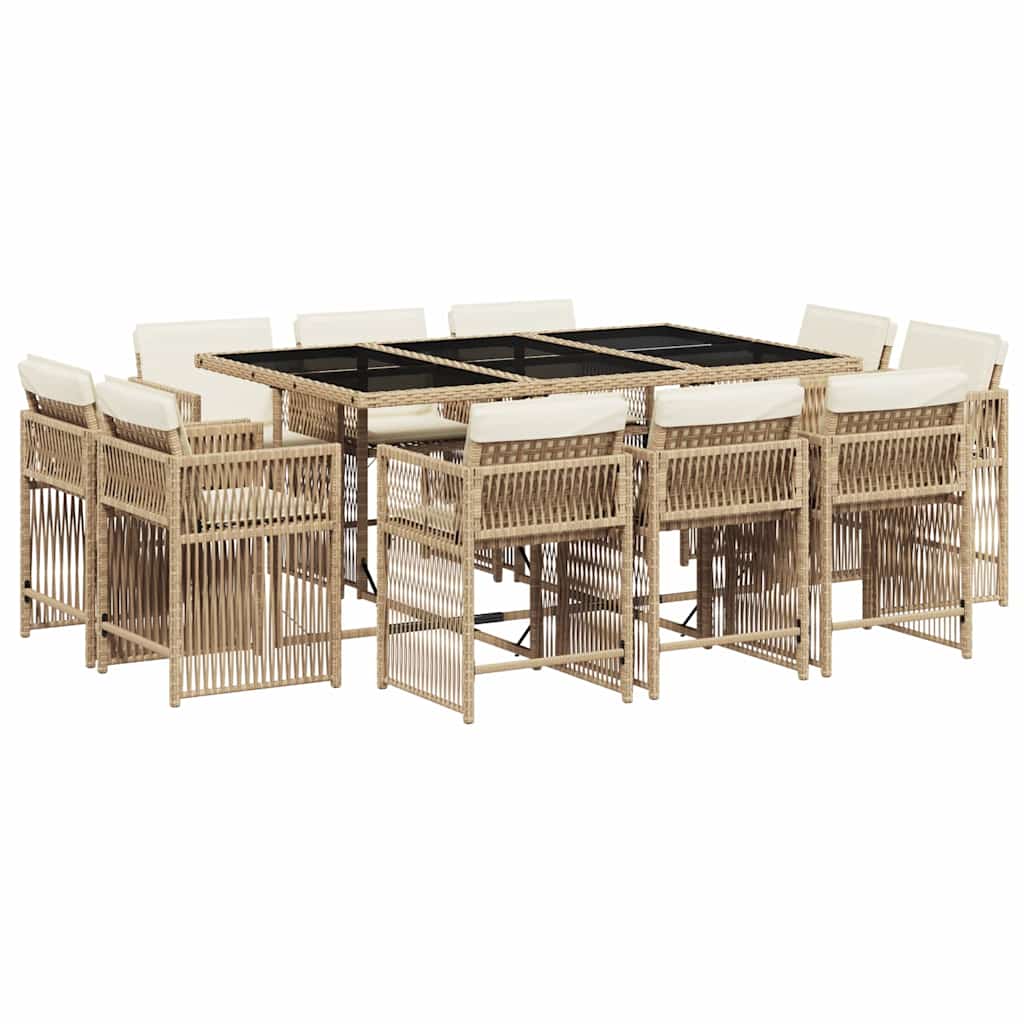 vidaXL 11 Piece Garden Dining Set with Cushions Beige Poly Rattan