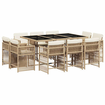 vidaXL 11 Piece Garden Dining Set with Cushions Beige Poly Rattan
