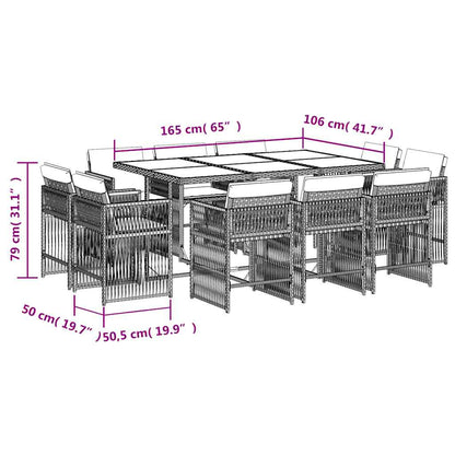 vidaXL 11 Piece Garden Dining Set with Cushions Beige Poly Rattan