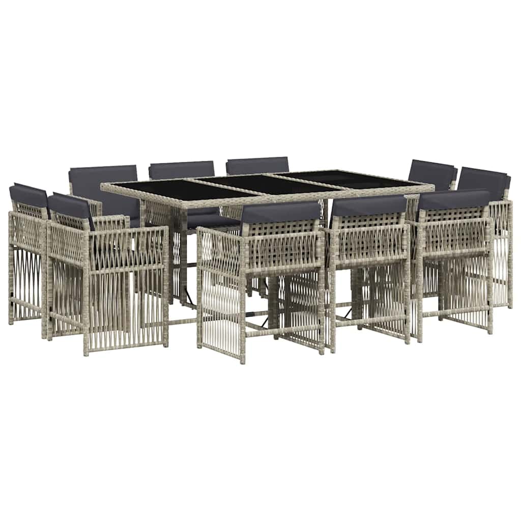 vidaXL 11 Piece Garden Dining Set with Cushions Light Grey Poly Rattan