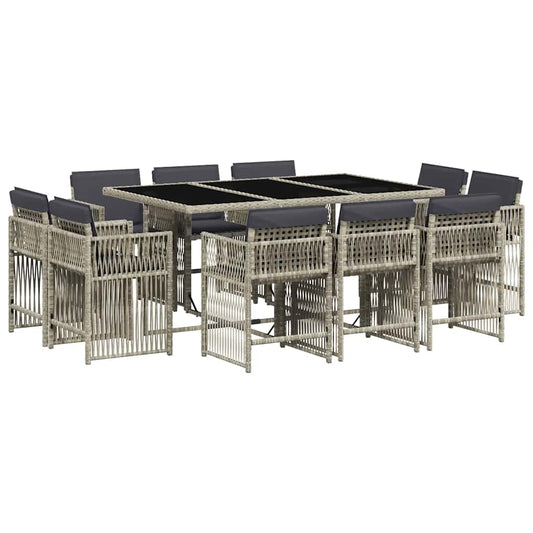 vidaXL 11 Piece Garden Dining Set with Cushions Light Grey Poly Rattan
