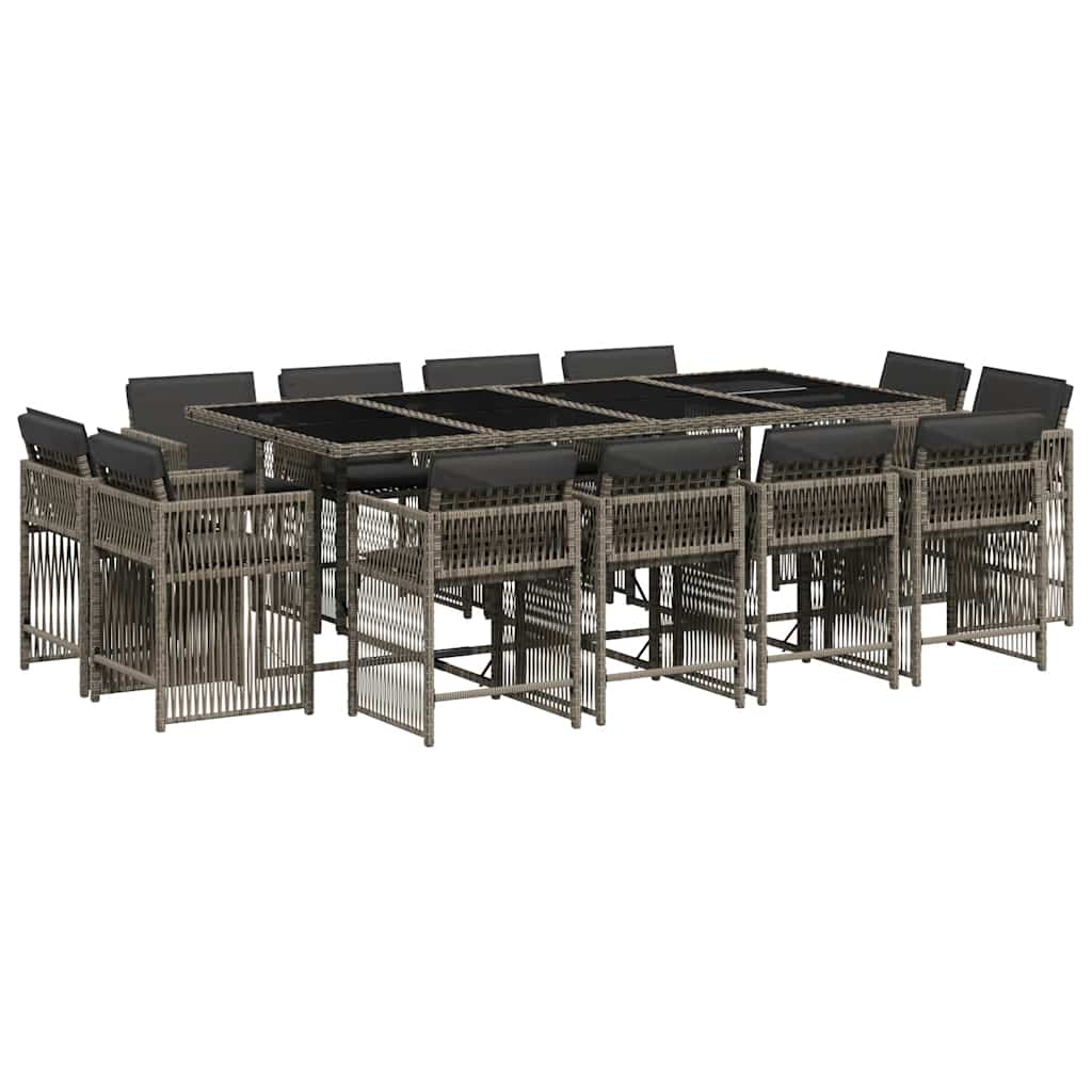 vidaXL 13 Piece Garden Dining Set with Cushions Grey Poly Rattan