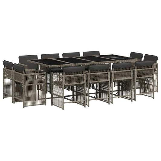 vidaXL 13 Piece Garden Dining Set with Cushions Grey Poly Rattan