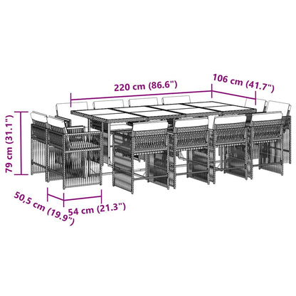 vidaXL 13 Piece Garden Dining Set with Cushions Grey Poly Rattan