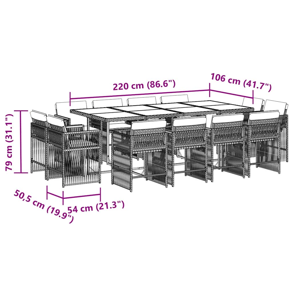 vidaXL 13 Piece Garden Dining Set with Cushions Grey Poly Rattan