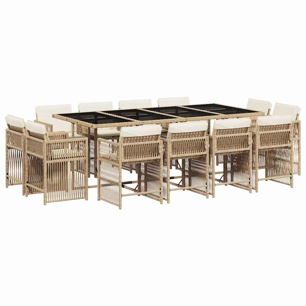 vidaXL 13 Piece Garden Dining Set with Cushions Beige Poly Rattan