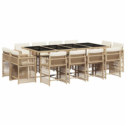 vidaXL 13 Piece Garden Dining Set with Cushions Beige Poly Rattan