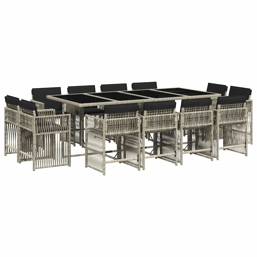 vidaXL 13 Piece Garden Dining Set with Cushions Light Grey Poly Rattan
